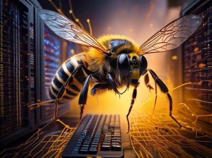 Firefly image of a computer network being attack by a large realistc bee or fly 93460